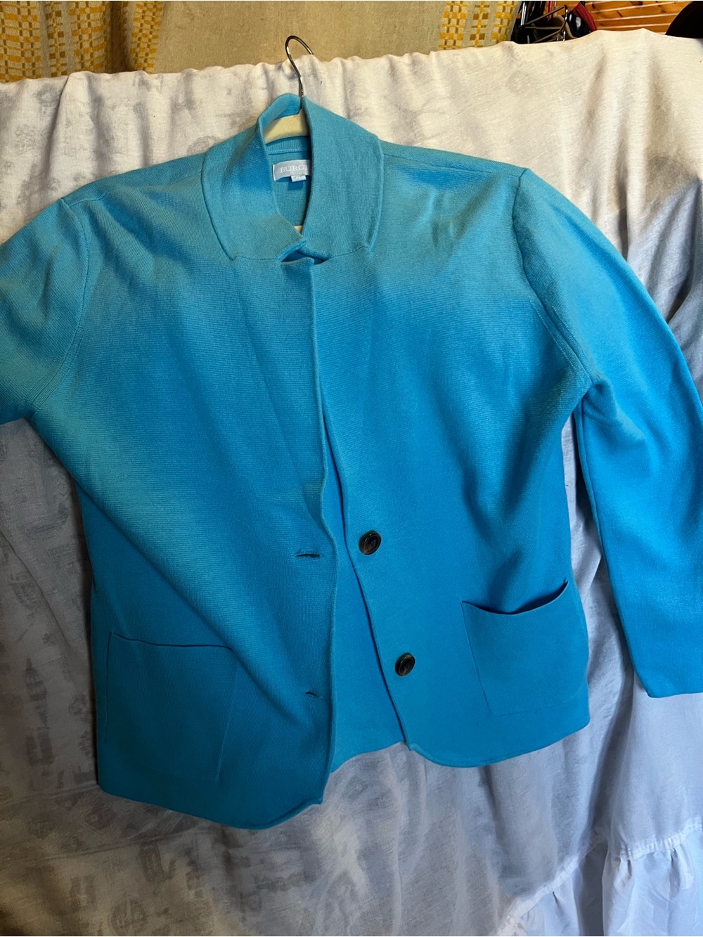 Turquoise Blue Button-Front Knit Jacket